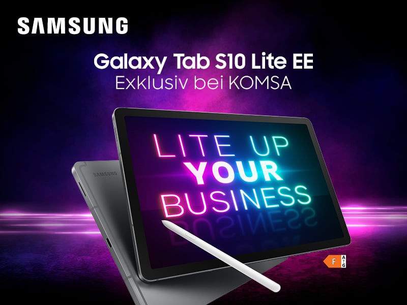 Bannergrafik mit dem neuen Samsung Tab 10 Lite Enterprise Edition